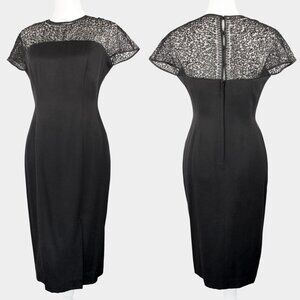 Vintage 80s-Does-60s Little Black Dress, Lace Pencil Dress Size 8